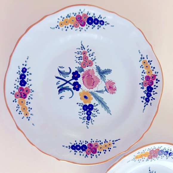 2 CACF Faenza Rare Italian Plates, 1950s Vintage, 8”floral ceramic earthenware